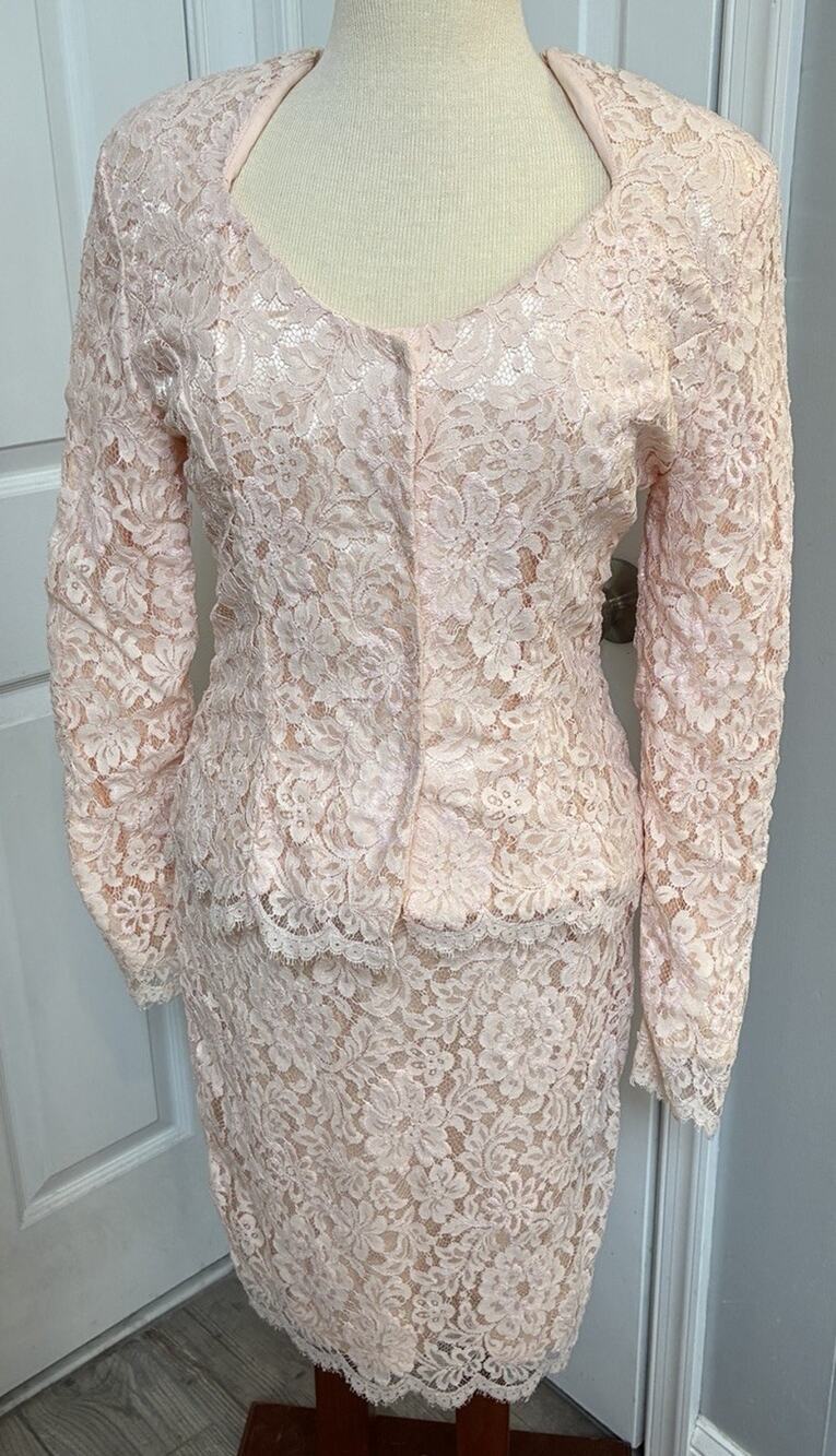 VTG Jessica McClintock Gunne Sax 2pc Top Skirt Set Pink Lace Deadstock NWT 10